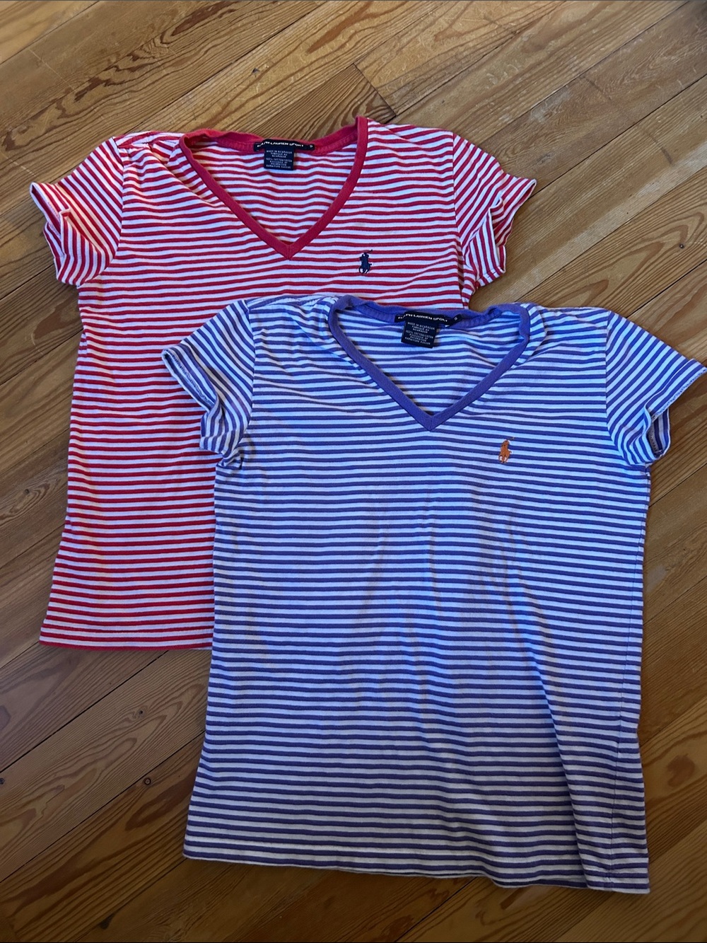 Polo by Ralph Lauren Striped V-Neck Tees - Red & Blue